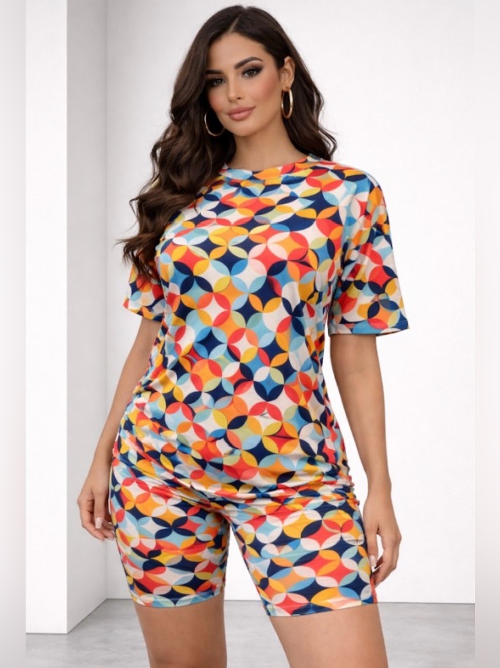 Multicolor Geometric Lounge Set - Bold Circle Print